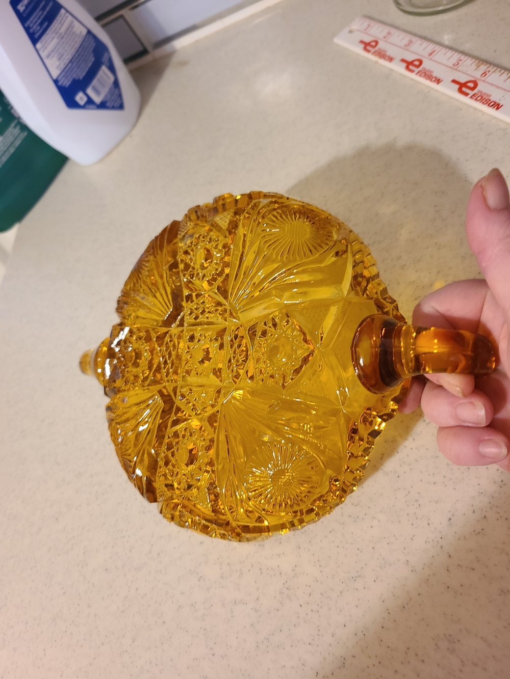 Amber Pressed Glass Serving Dish - Picture 10 of 12